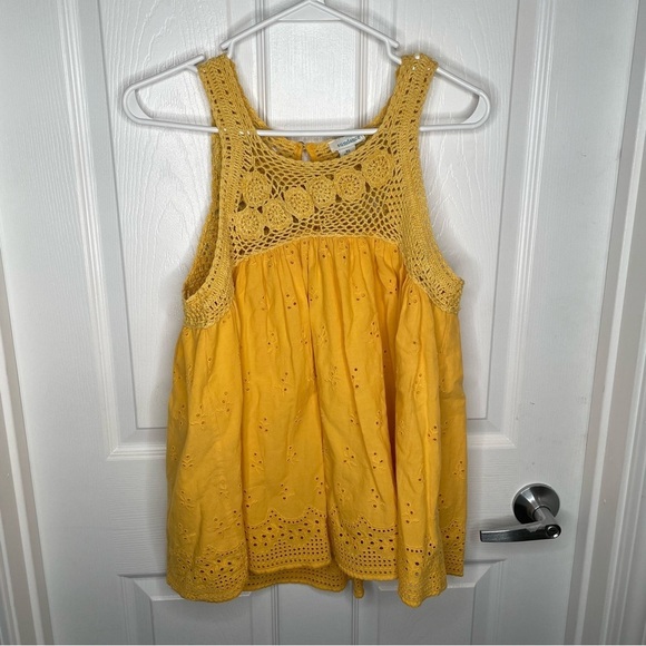 Sundance Marbella Floral Crocheted Eyelet Baby Doll Boho Tank Top in Yellow XS - Picture 2 of 11